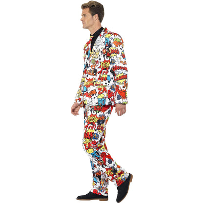 Red-White - Side - Smiffys Mens Comic Strip Costume Suit
