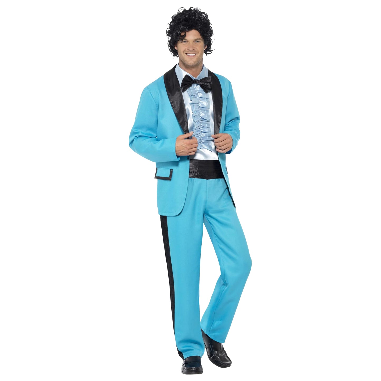 Sky Blue-White-Black - Front - Smiffys Mens 80s Prom King Costume Set