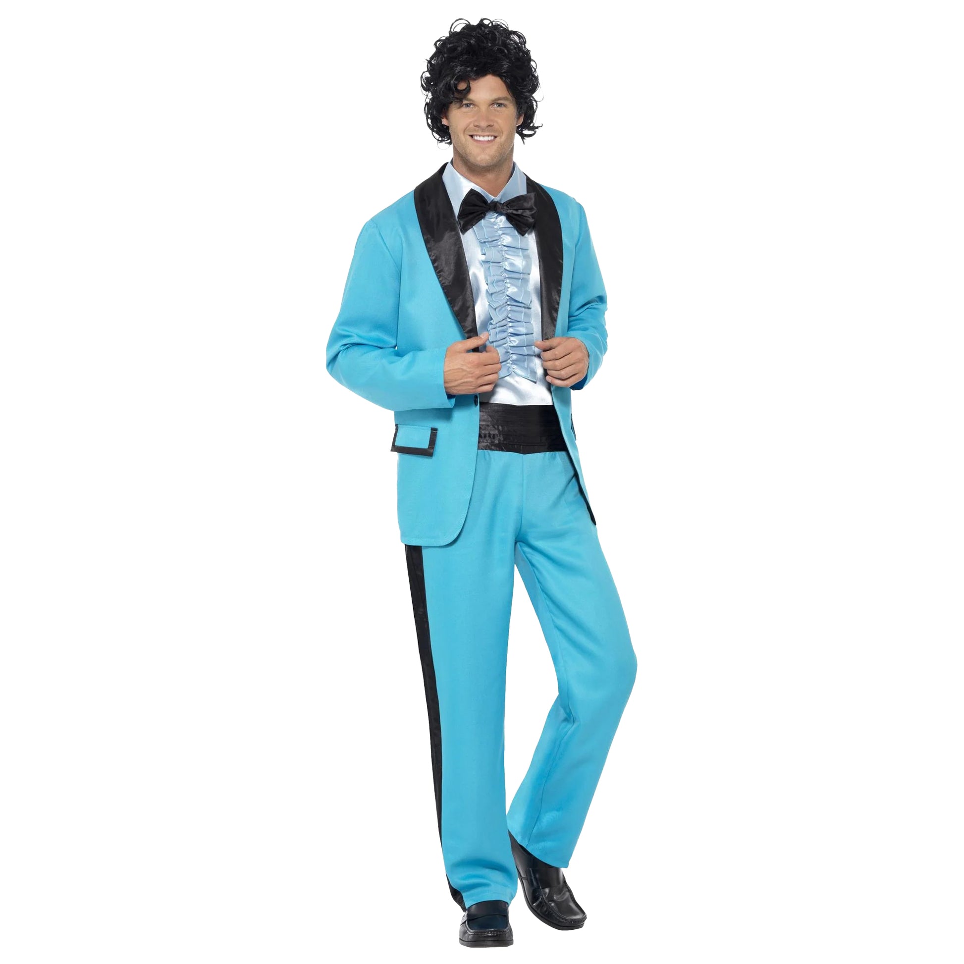 Sky Blue-White-Black - Front - Smiffys Mens 80s Prom King Costume Set