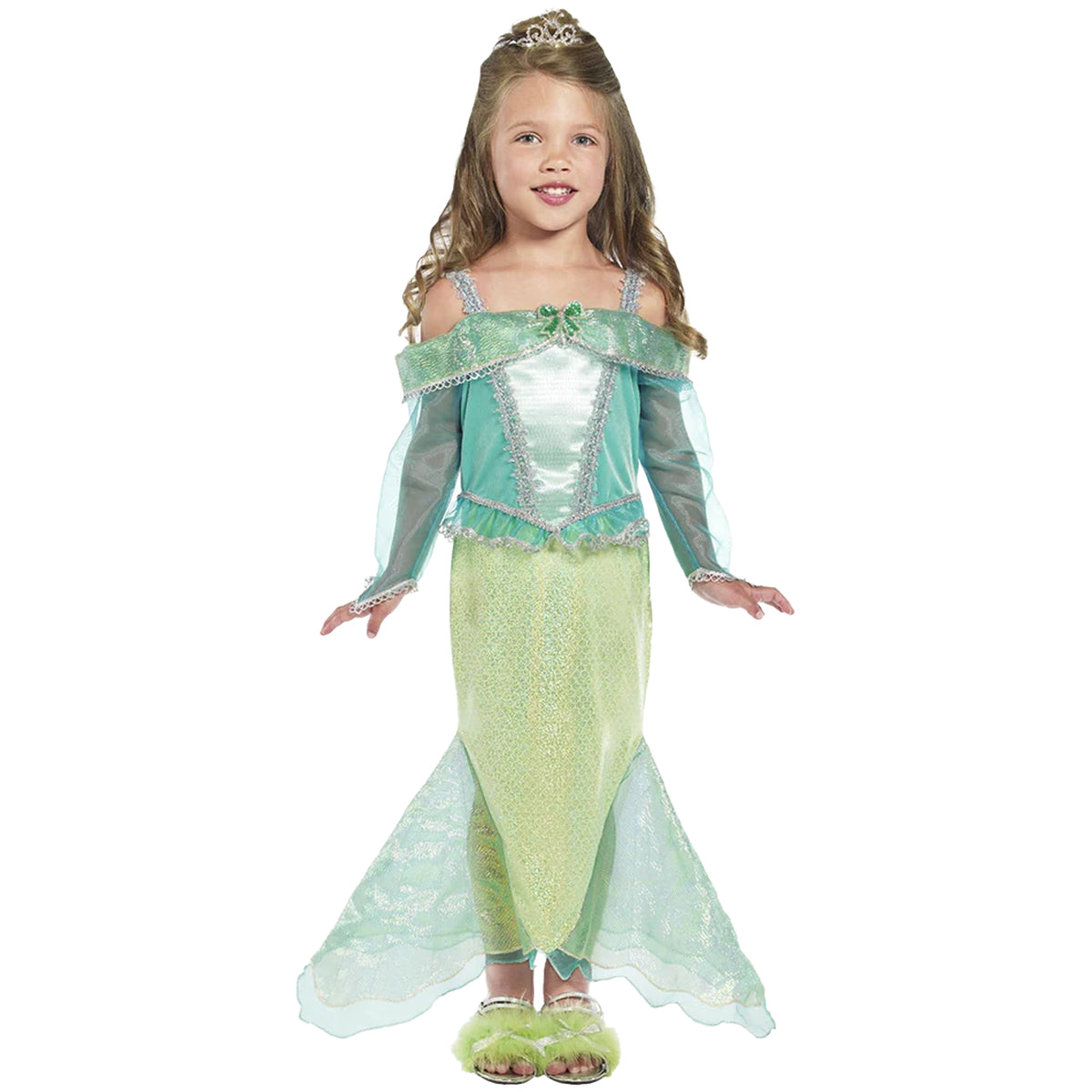 Green-Yellow - Front - Smiffys Girls Mermaid Princess Costume Dress