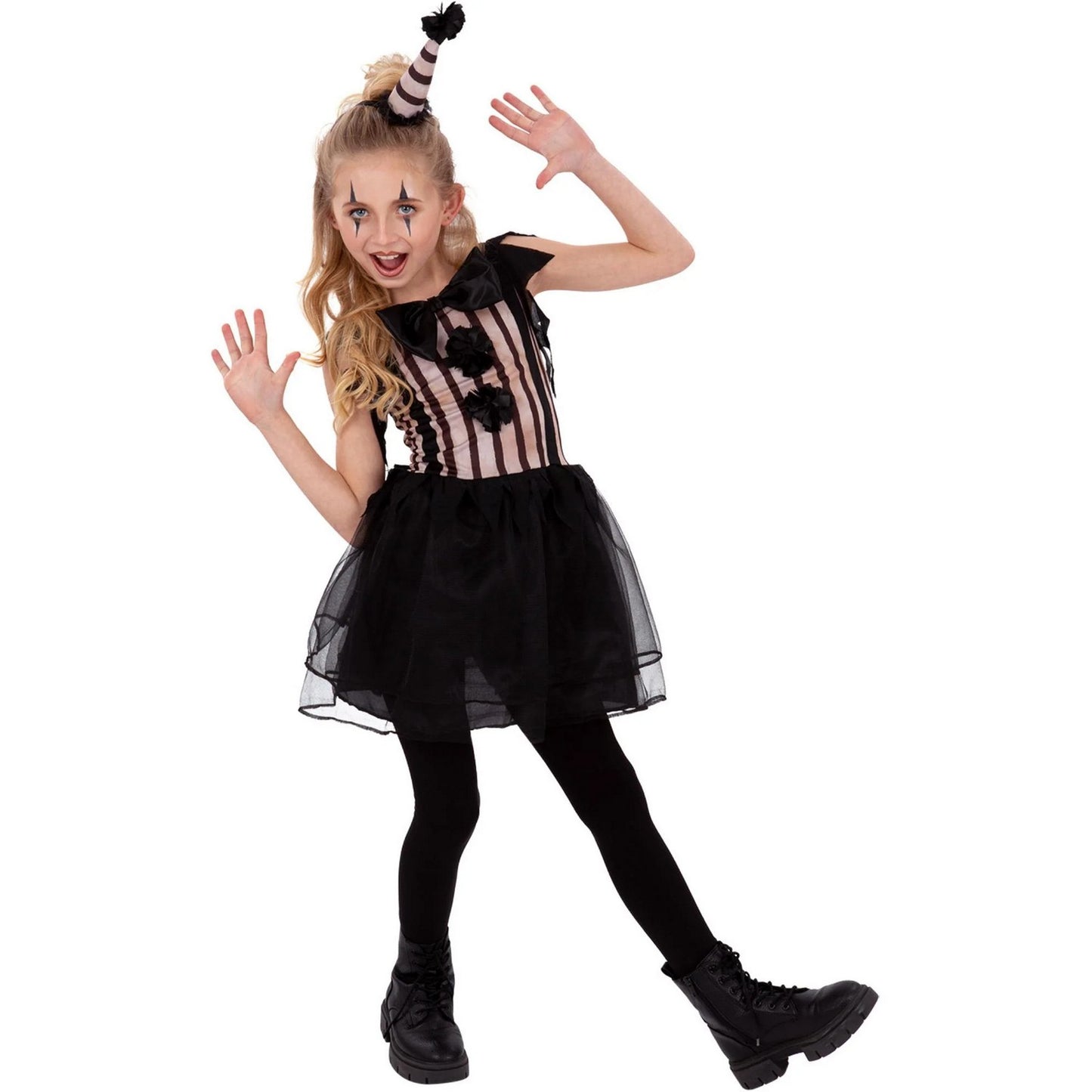 Black-Beige - Front - Smiffys Girls Vintage Clown Costume Set