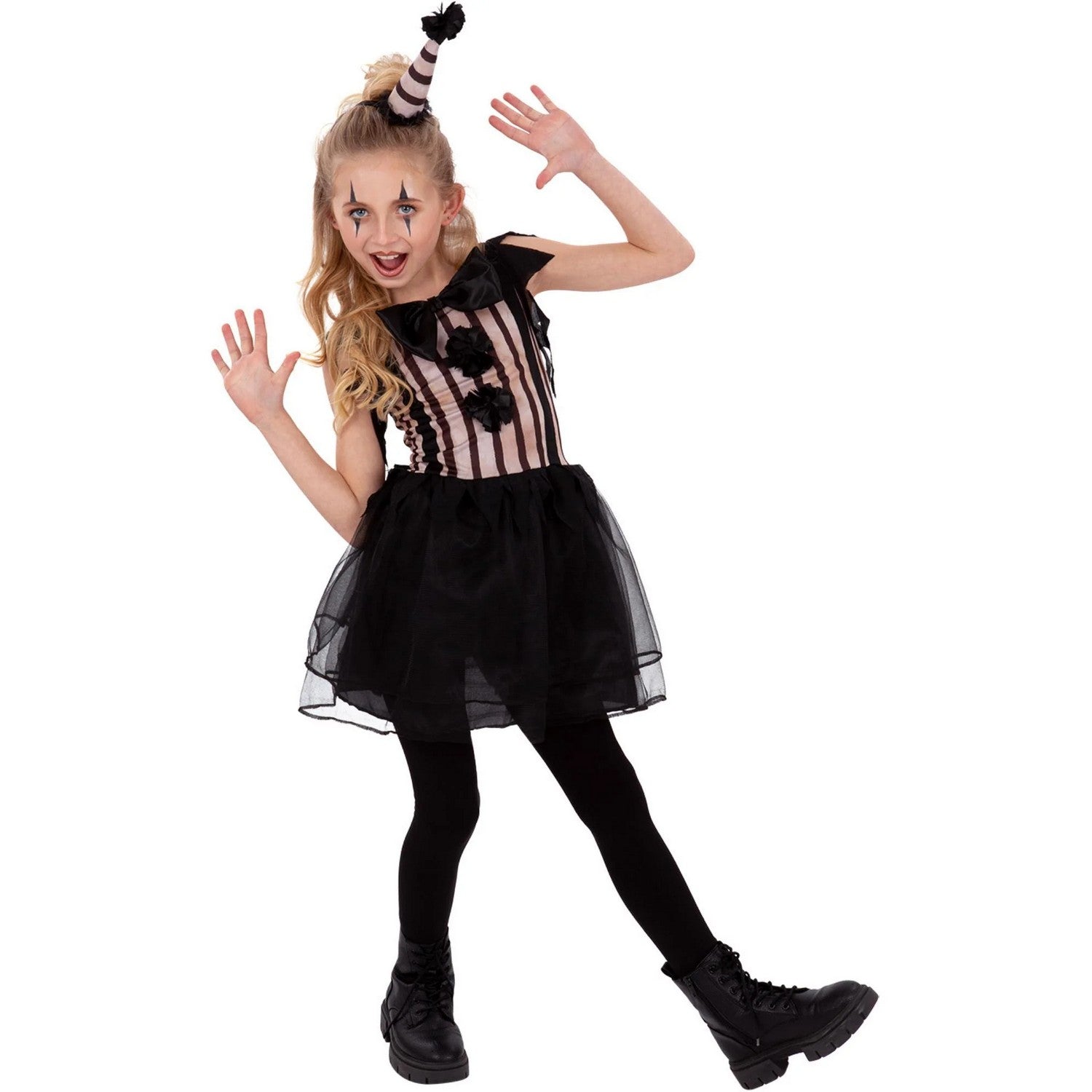 Black-Beige - Front - Smiffys Girls Vintage Clown Costume Set