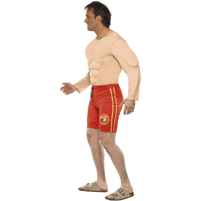 Red - Side - Baywatch Mens Lifeguard Muscles Costume