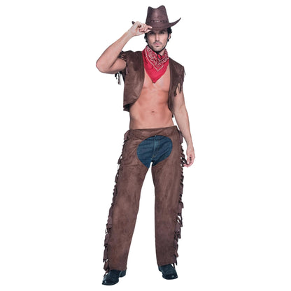 Brown - Front - Fever Mens Ride Em High Cowboy Costume Set