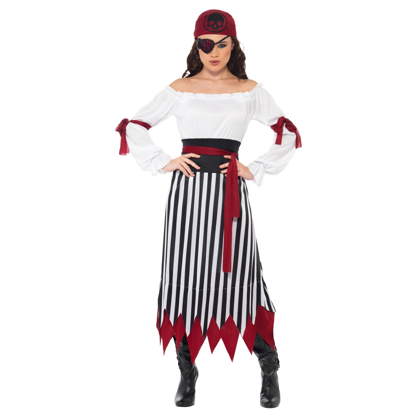 Black-White - Side - Smiffys Womens-Ladies Pirate Costume Set
