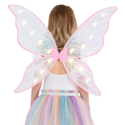 Pink - Front - Smiffys Girls Light Up Iridescent LED Fairy Wings (Batteries Included)
