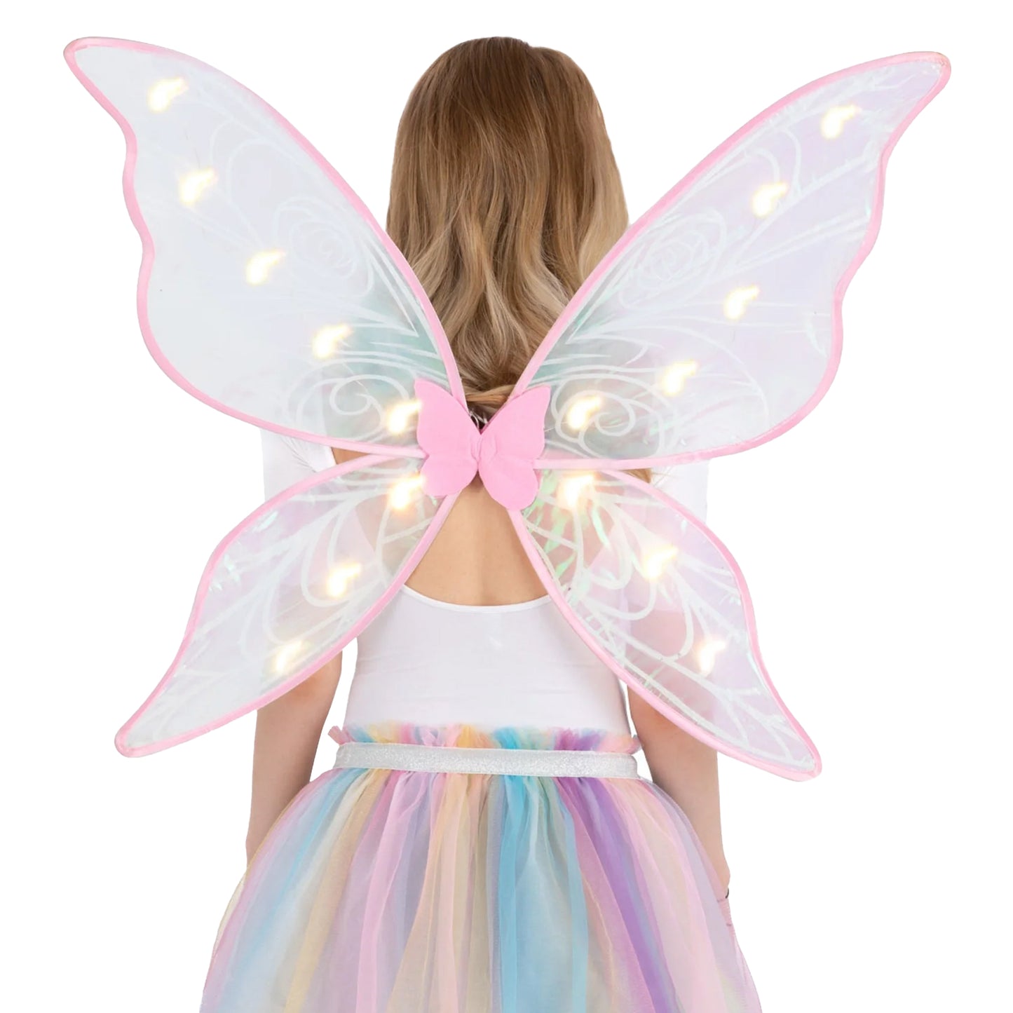 Pink - Front - Smiffys Girls Light Up Iridescent LED Fairy Wings (Batteries Included)