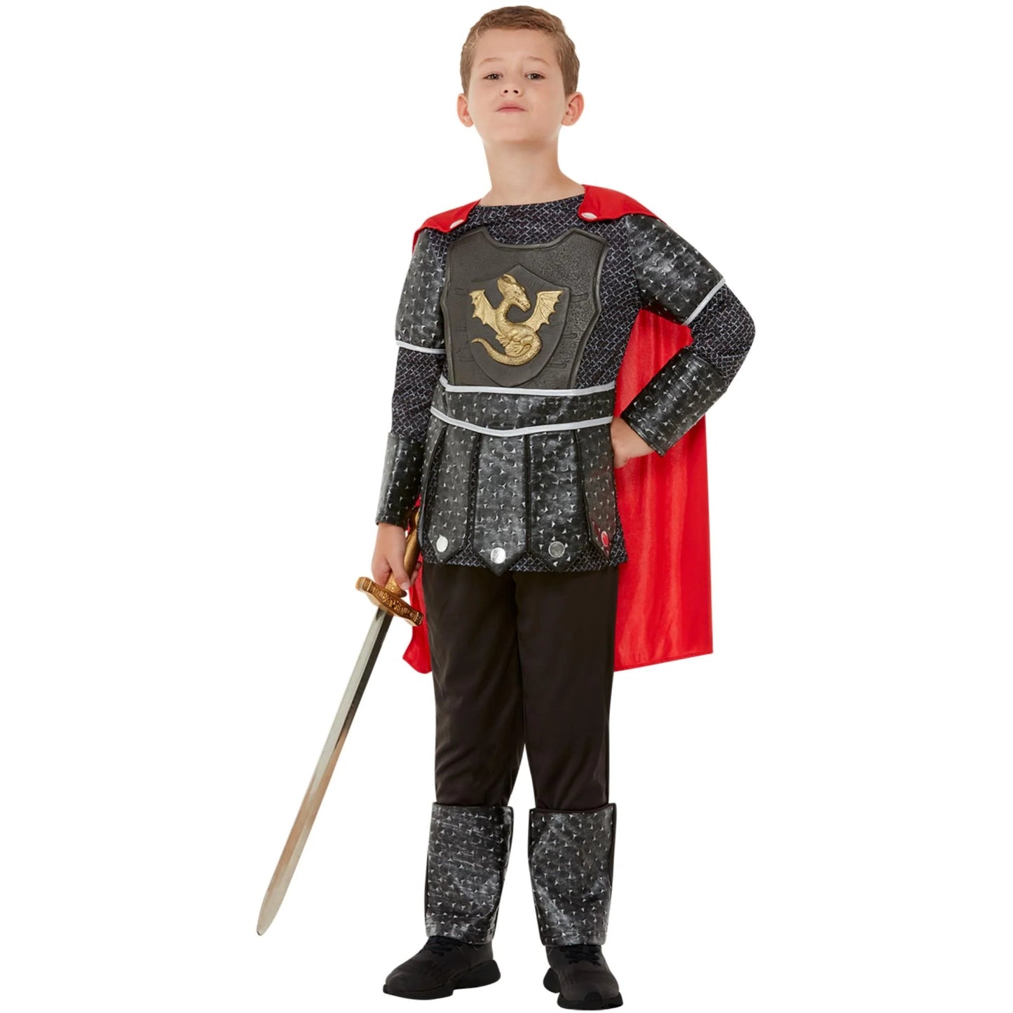 Black - Back - Smiffys Boys Deluxe Knight Costume