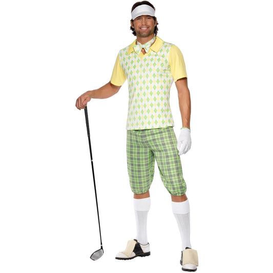 White-Green-Yellow - Front - Smiffys Mens Gone Golfing Costume