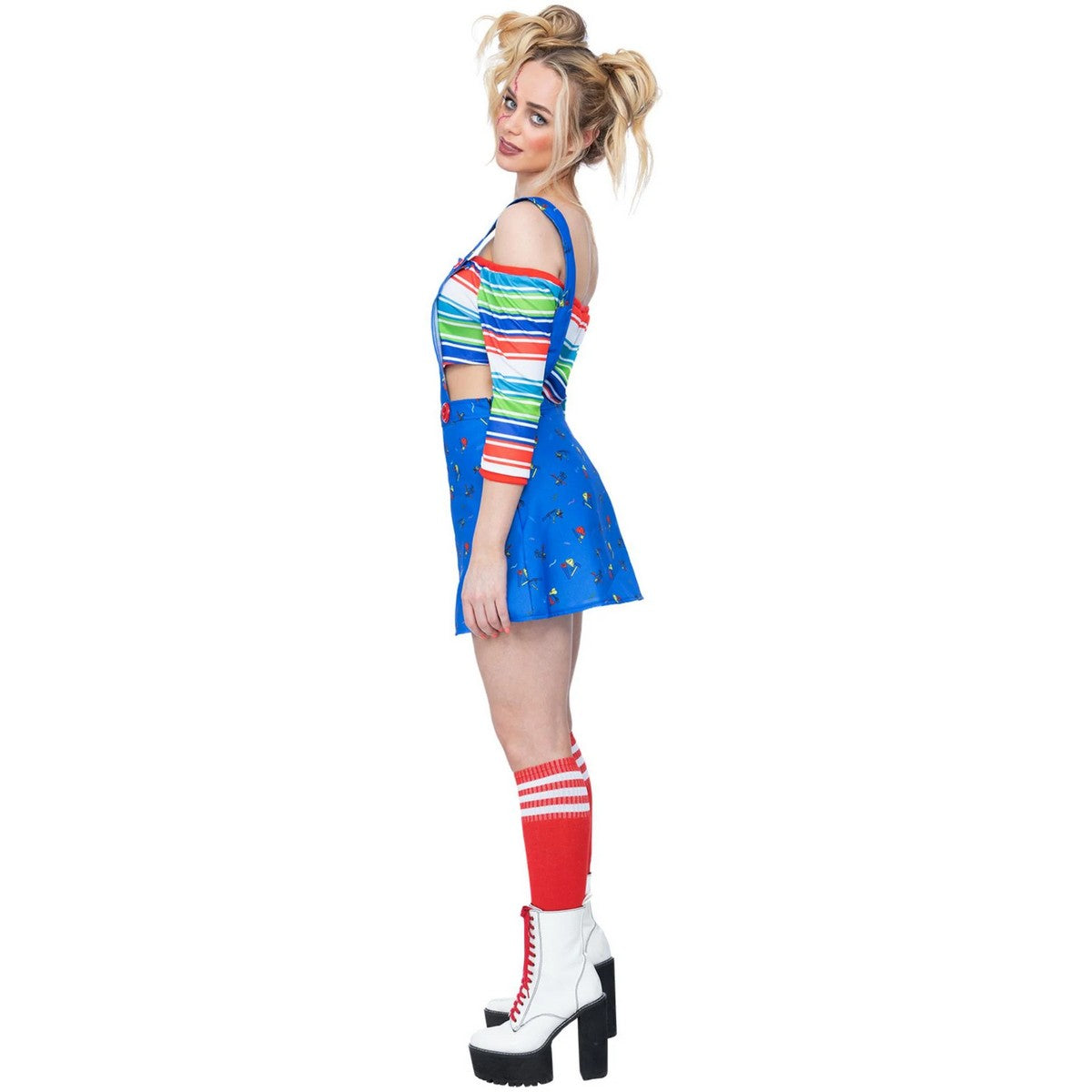 Blue - Side - Chucky Womens-Ladies Costume Dress