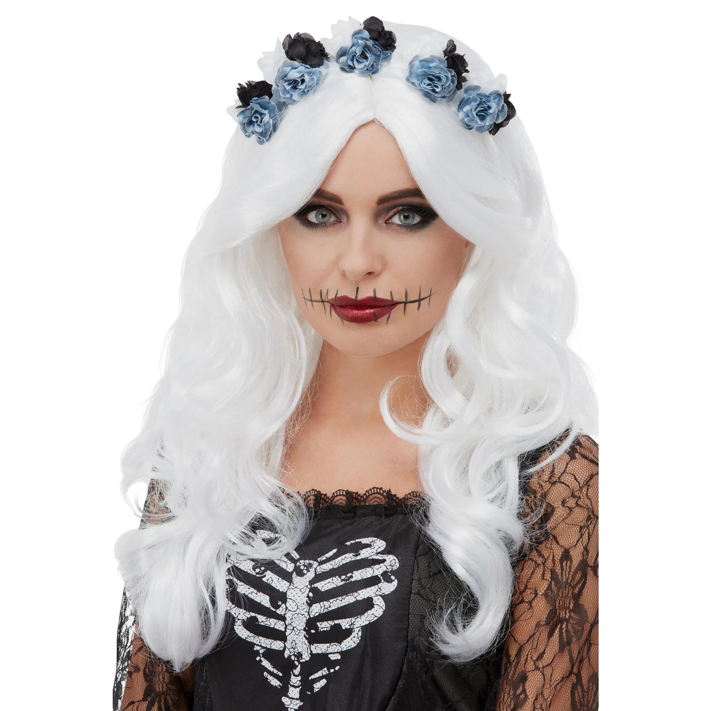 White - Front - Smiffys Day Of The Dead Wig
