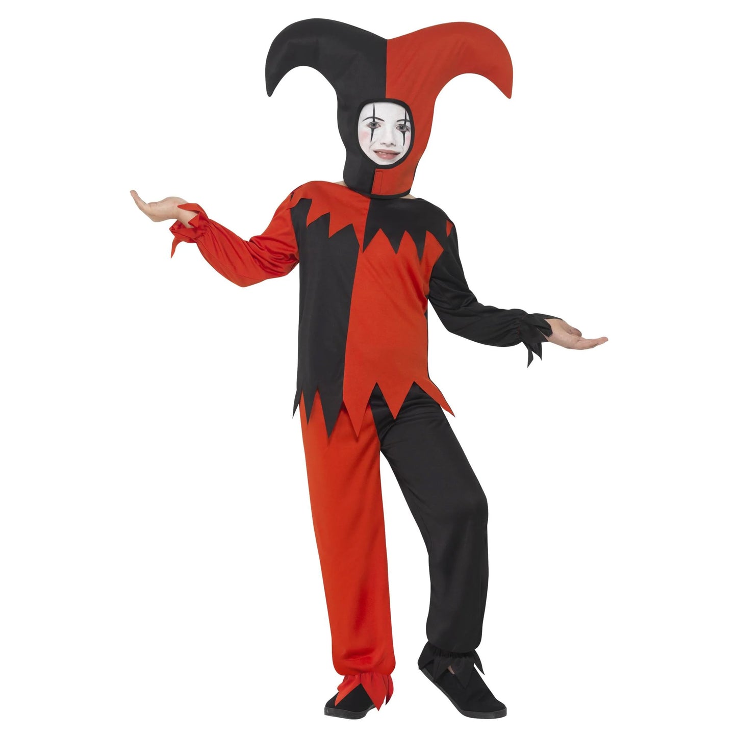Red-Black - Front - Smiffys Childrens-Kids Twisted Clown Jester Costume Set