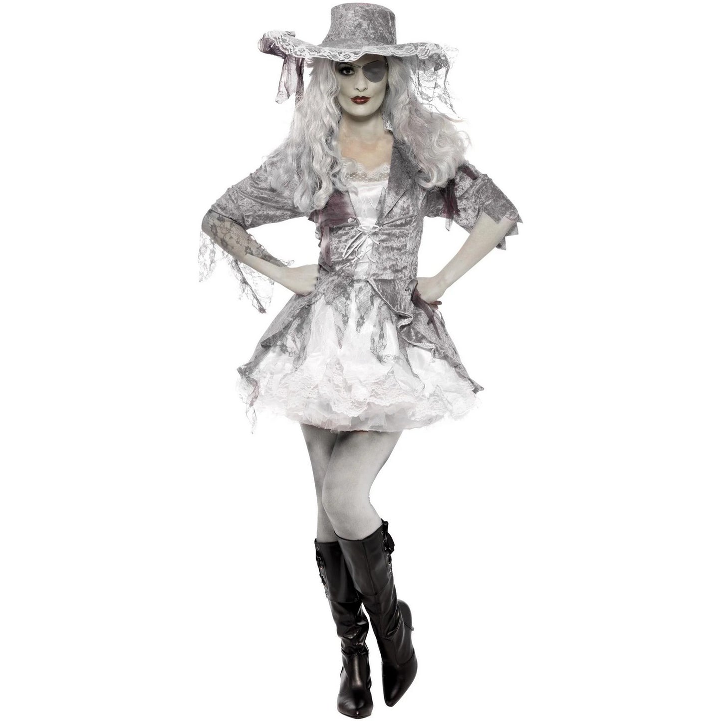 Grey-White-Silver - Lifestyle - Smiffys Womens-Ladies Deluxe Ghost Pirate Treasure Costume