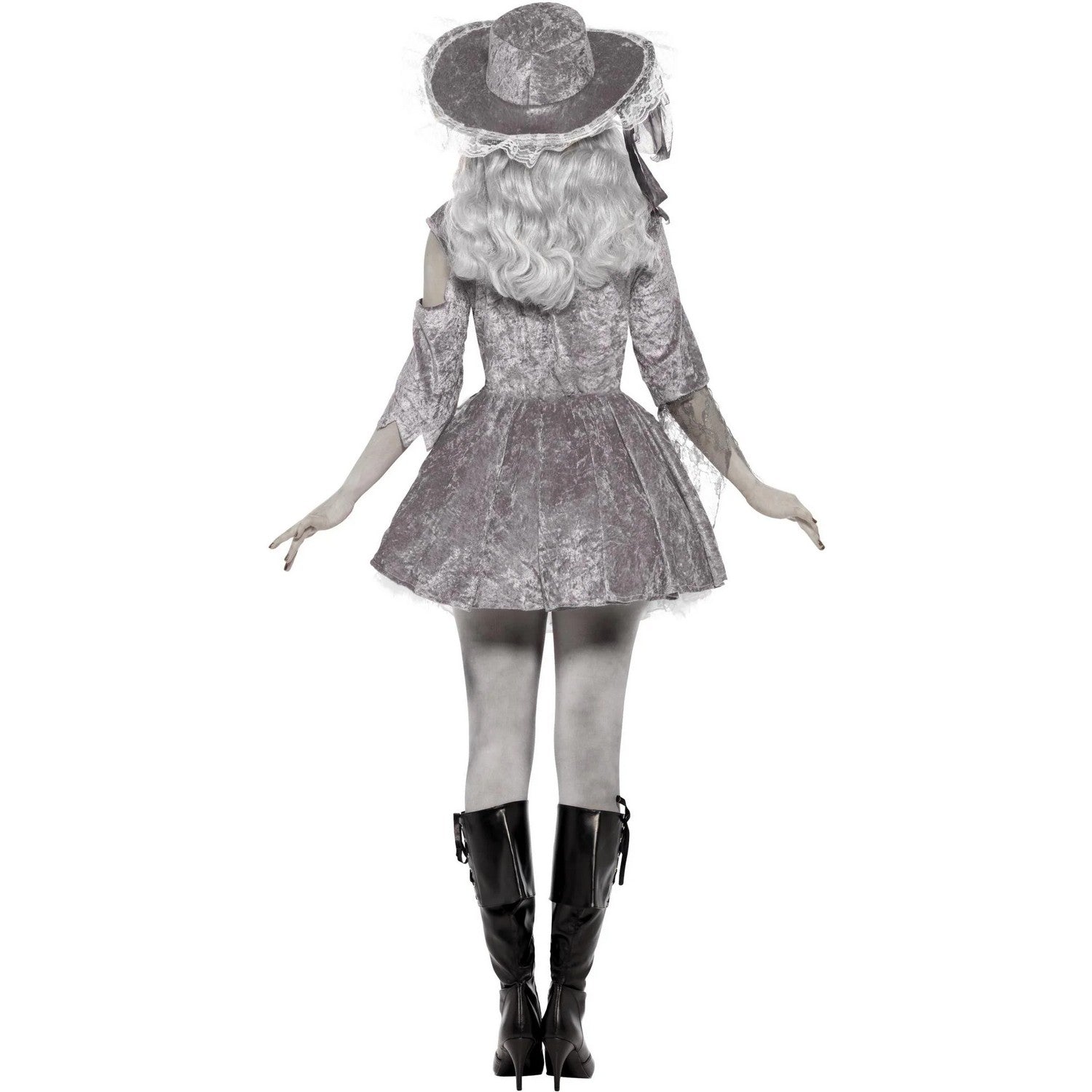 Grey-White-Silver - Back - Smiffys Womens-Ladies Deluxe Ghost Pirate Treasure Costume