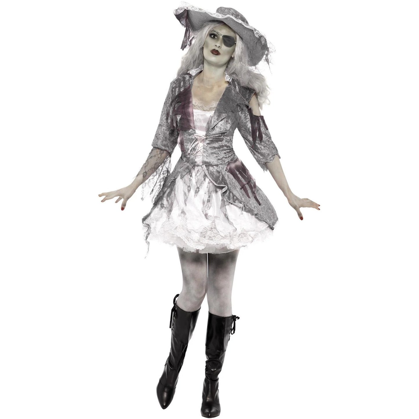 Grey-White-Silver - Front - Smiffys Womens-Ladies Deluxe Ghost Pirate Treasure Costume