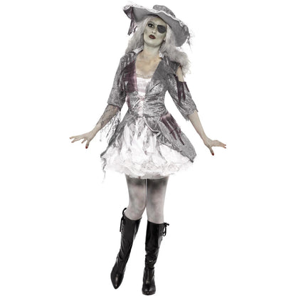 Grey-White-Silver - Front - Smiffys Womens-Ladies Deluxe Ghost Pirate Treasure Costume