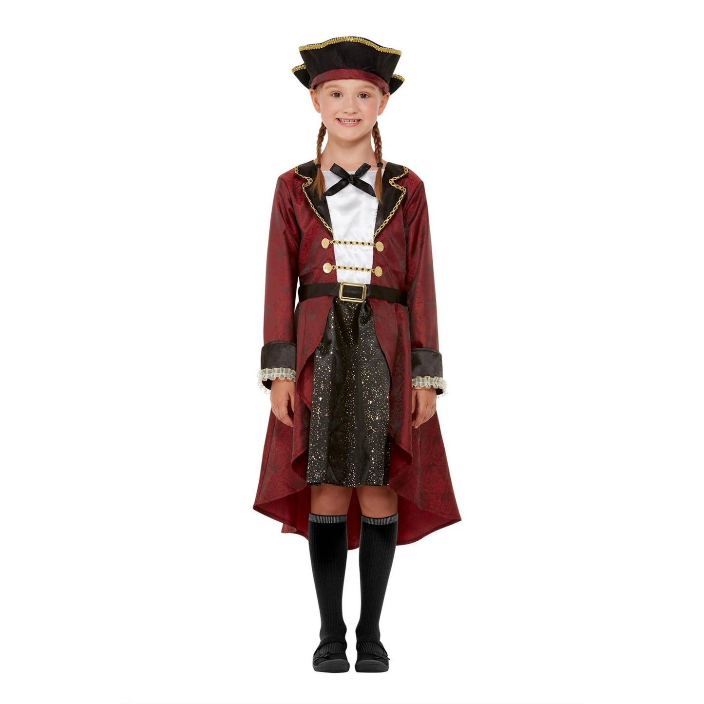Black-White-Burgundy - Back - Smiffys Girls Deluxe Swashbuckler Pirate Costume