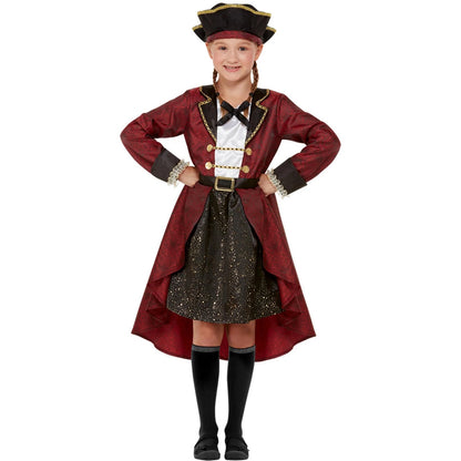 Black-White-Burgundy - Front - Smiffys Girls Deluxe Swashbuckler Pirate Costume