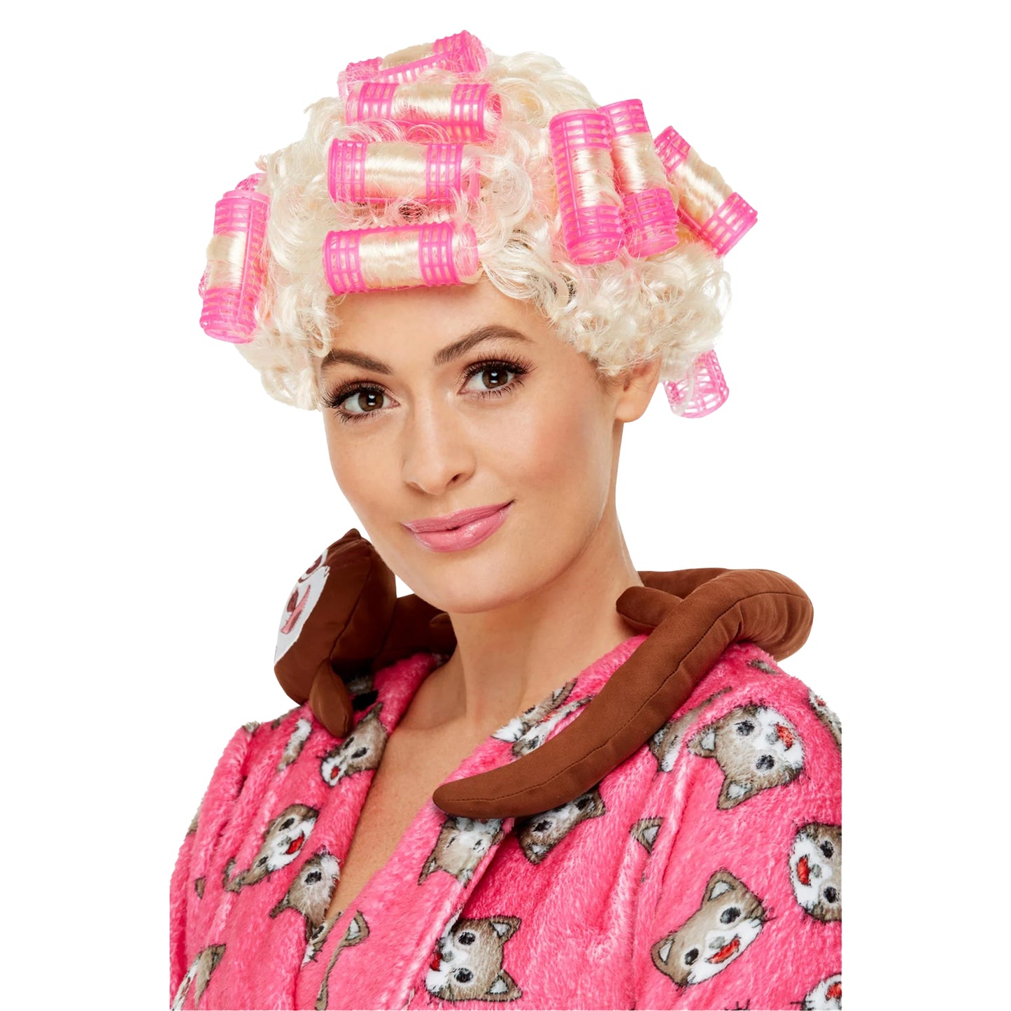 Blonde-Pink - Back - Smiffys Womens-Ladies Granny Wig