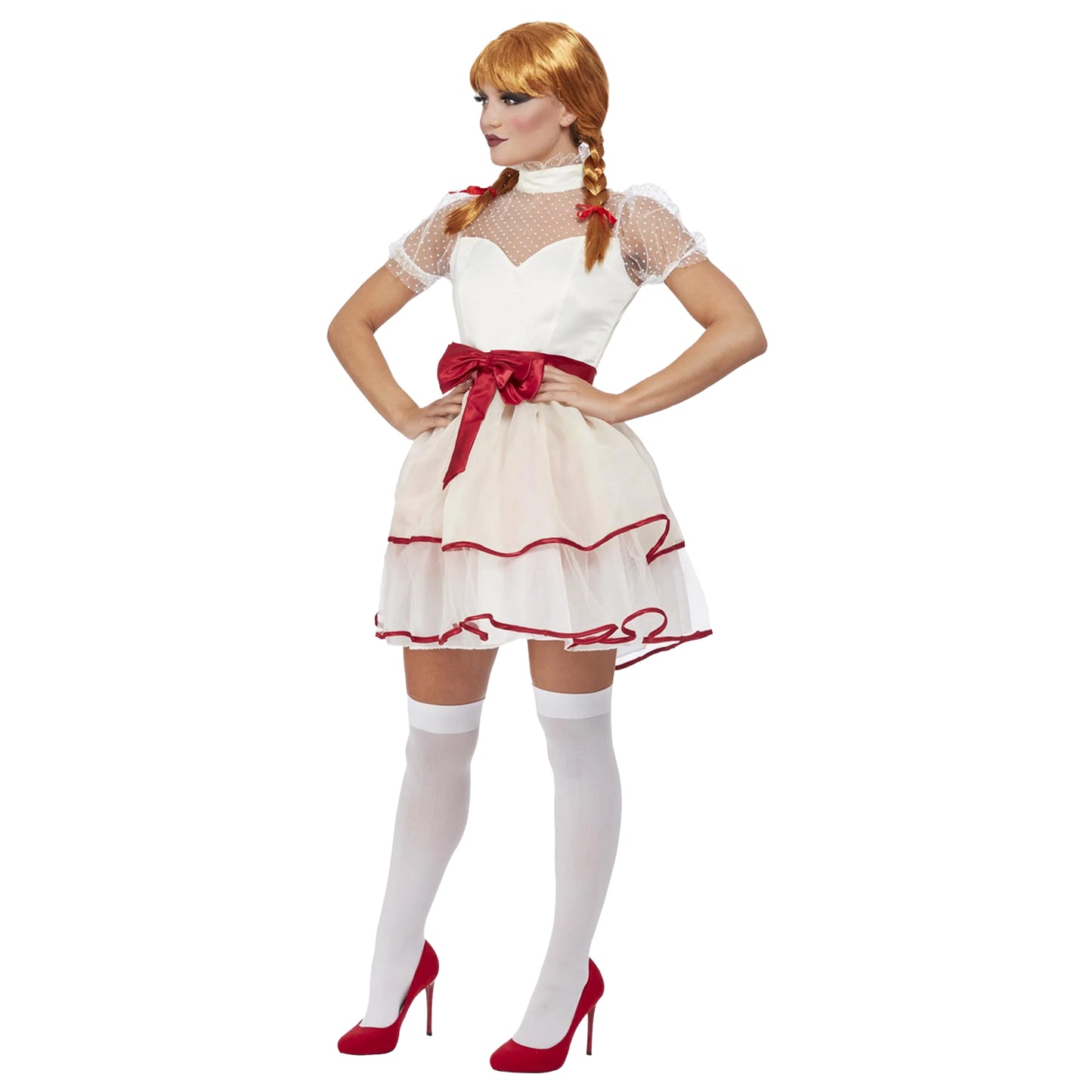 Cream-Red - Side - Smiffys Womens-Ladies Porcelain Doll Costume