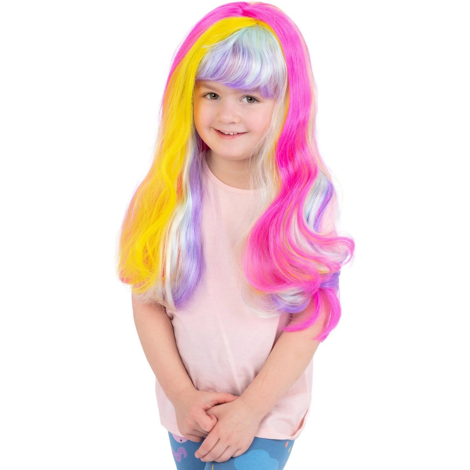 Multicoloured - Front - Smiffys Girls Unicorn Rainbow Wig