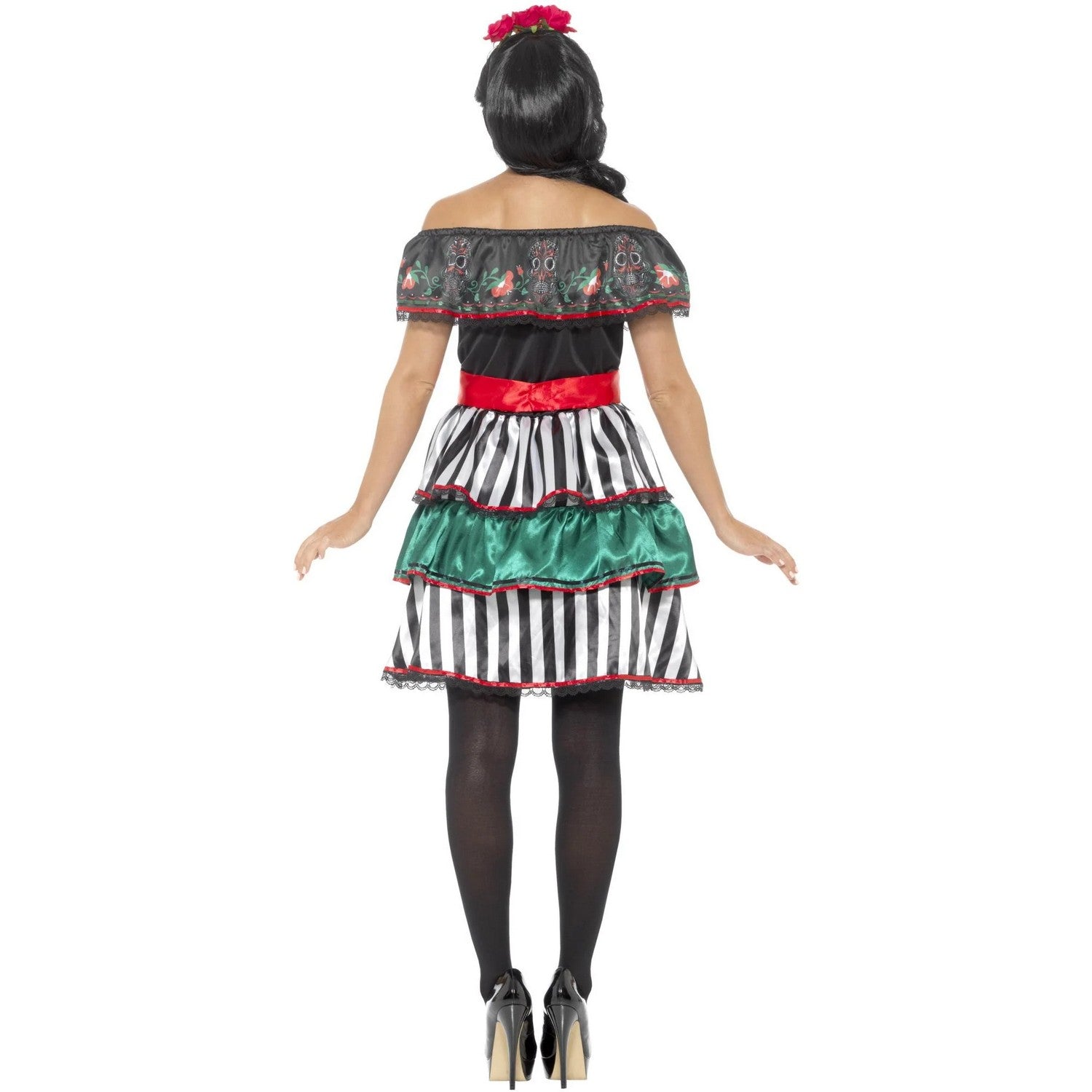 Multicoloured - Back - Smiffys Womens-Ladies Senorita Doll Day Of The Dead Costume Dress Set