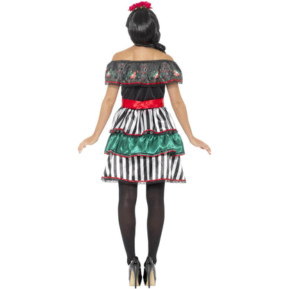 Multicoloured - Back - Smiffys Womens-Ladies Senorita Doll Day Of The Dead Costume Dress Set
