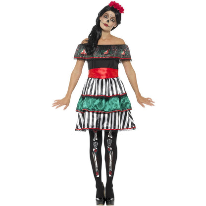 Multicoloured - Front - Smiffys Womens-Ladies Senorita Doll Day Of The Dead Costume Dress Set