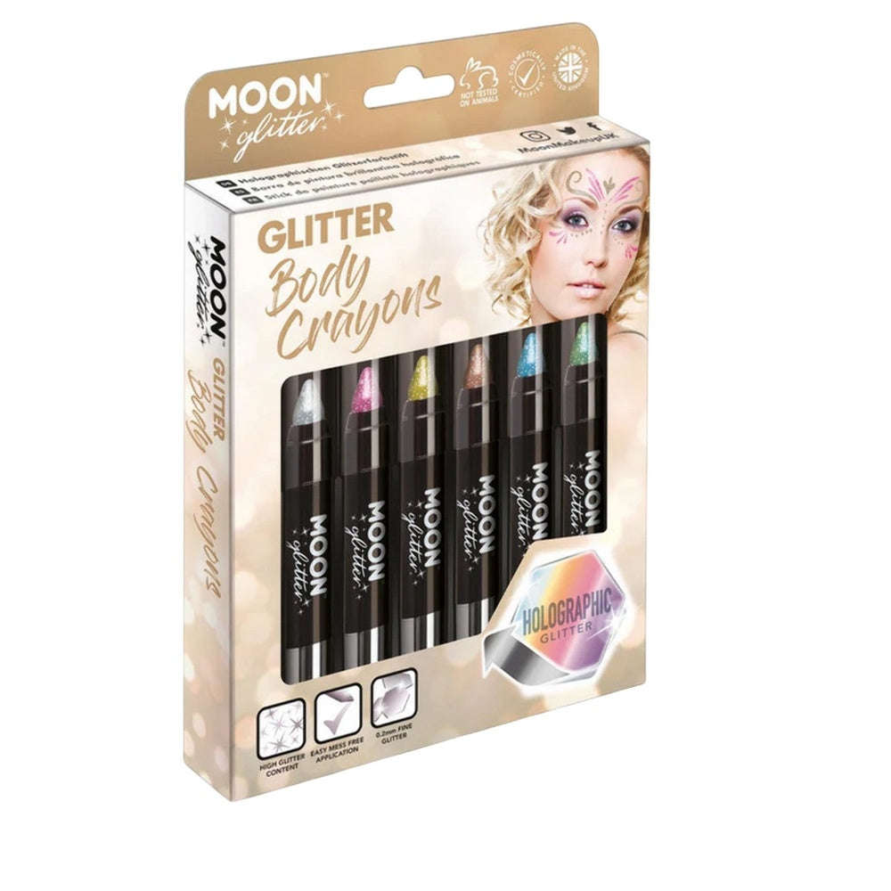Multicoloured - Front - Moon Glitter Holographic Body Crayons (Pack of 6)