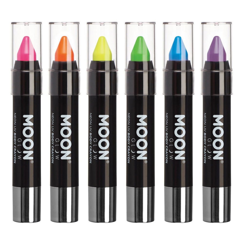 Multicoloured - Front - Moon Glow Neon UV Body Crayons Set (Pack of 6)