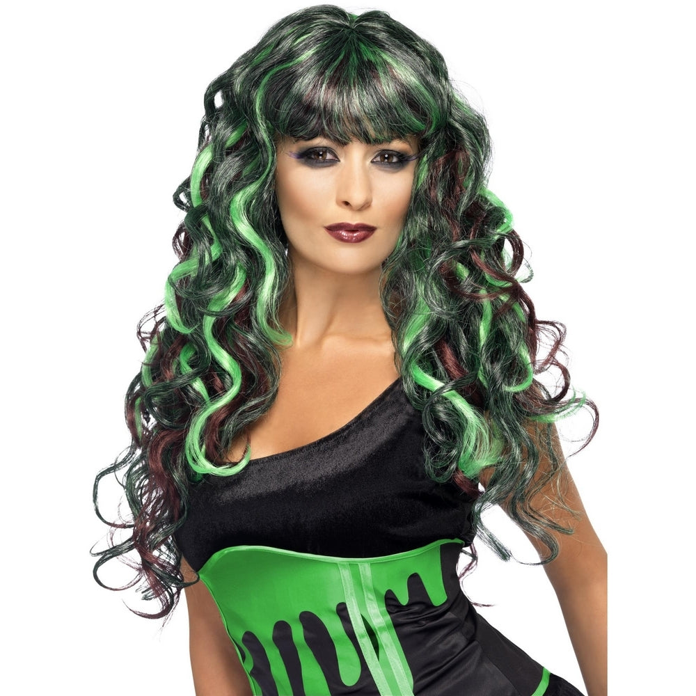 Black-Green - Front - Smiffys Unisex Adult Monster Blood Drip Wig