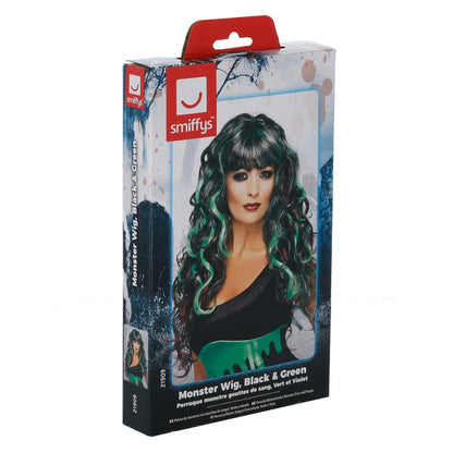 Black-Green - Side - Smiffys Unisex Adult Monster Blood Drip Wig