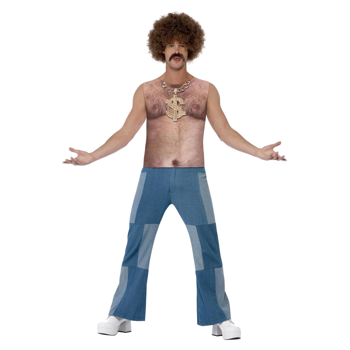 Multicoloured - Side - Smiffys Unisex Adult 70s Realistic Hairy Chest Costume Top