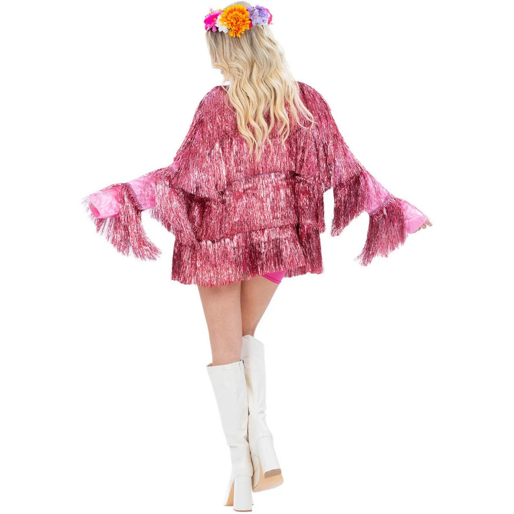 Pink - Back - Fever Womens-Ladies Tinsel Plus Festival Costume Jacket