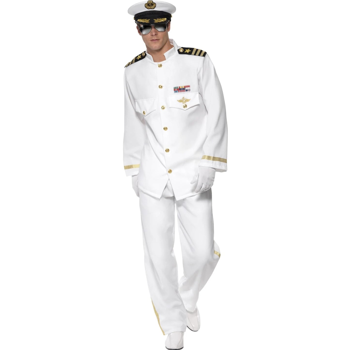White - Front - Smiffys Mens Deluxe Captain Costume