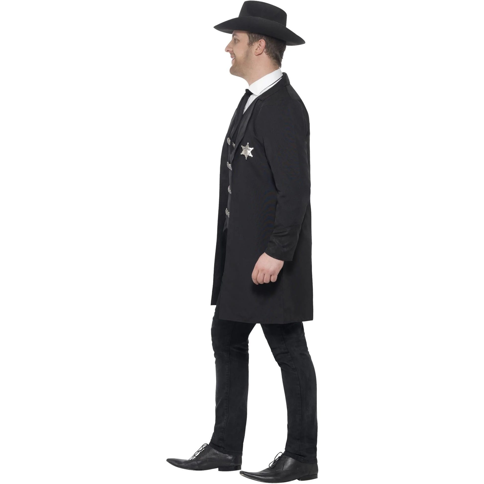 Black - Side - Smiffys Mens Curves Sheriff Costume