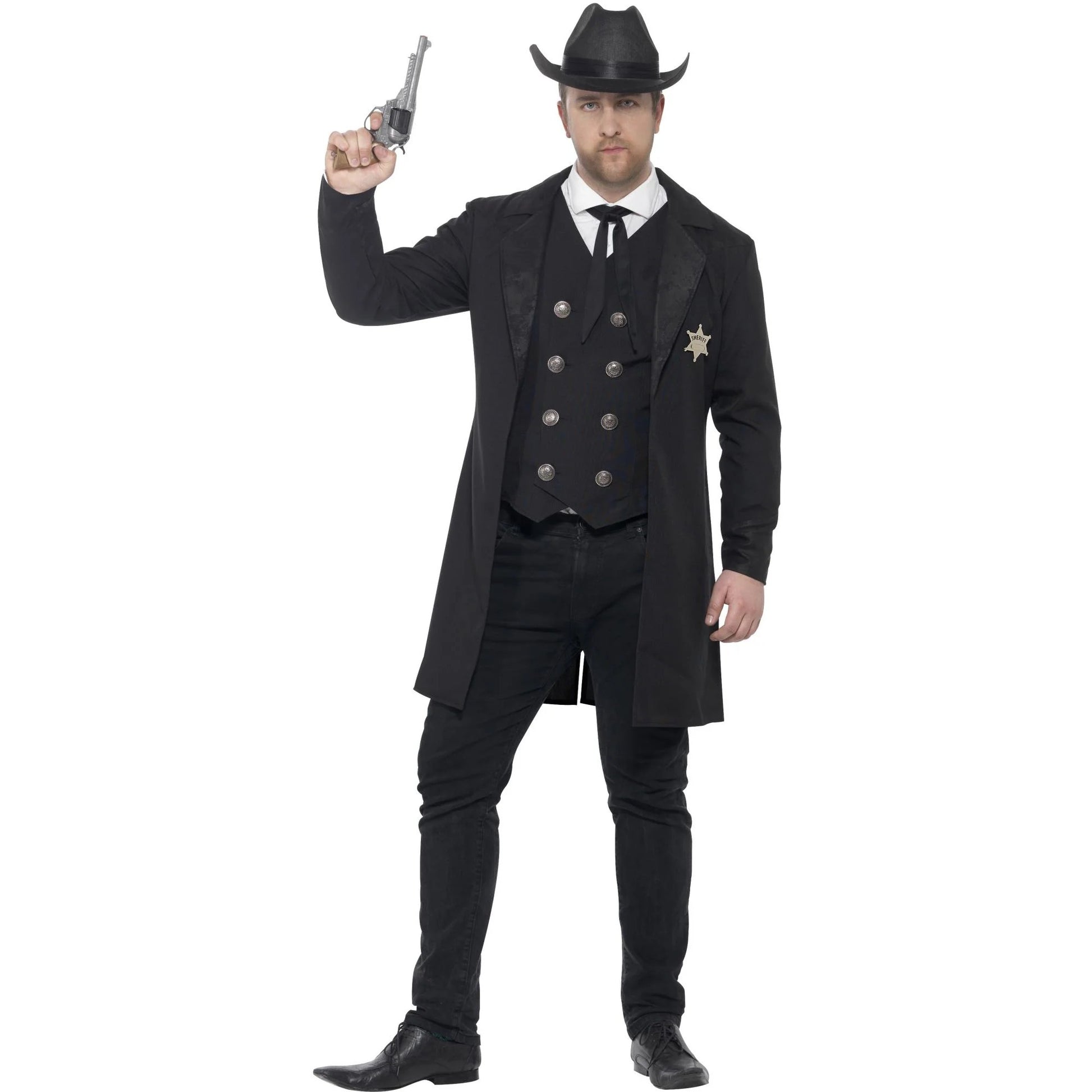 Black - Lifestyle - Smiffys Mens Curves Sheriff Costume