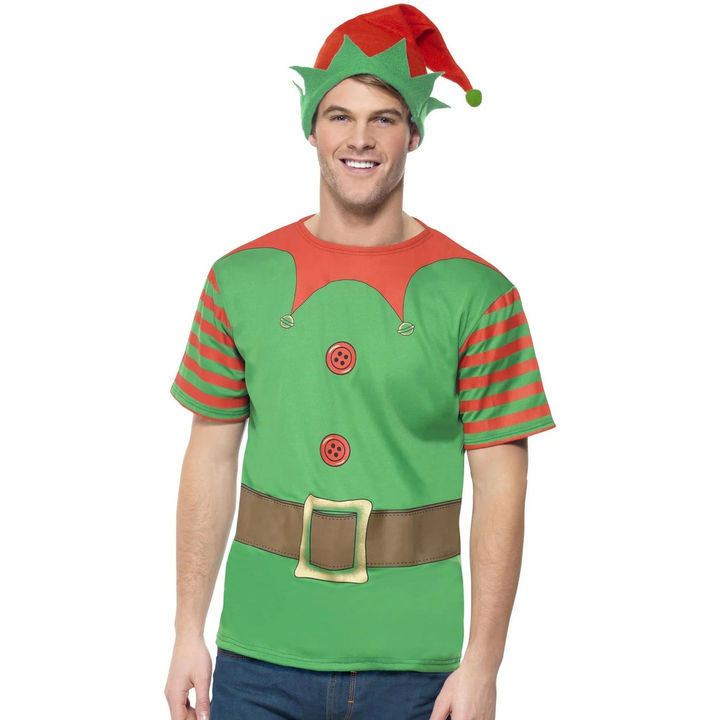 Red-Green - Front - Smiffys Mens Instant Kit Elf Costume
