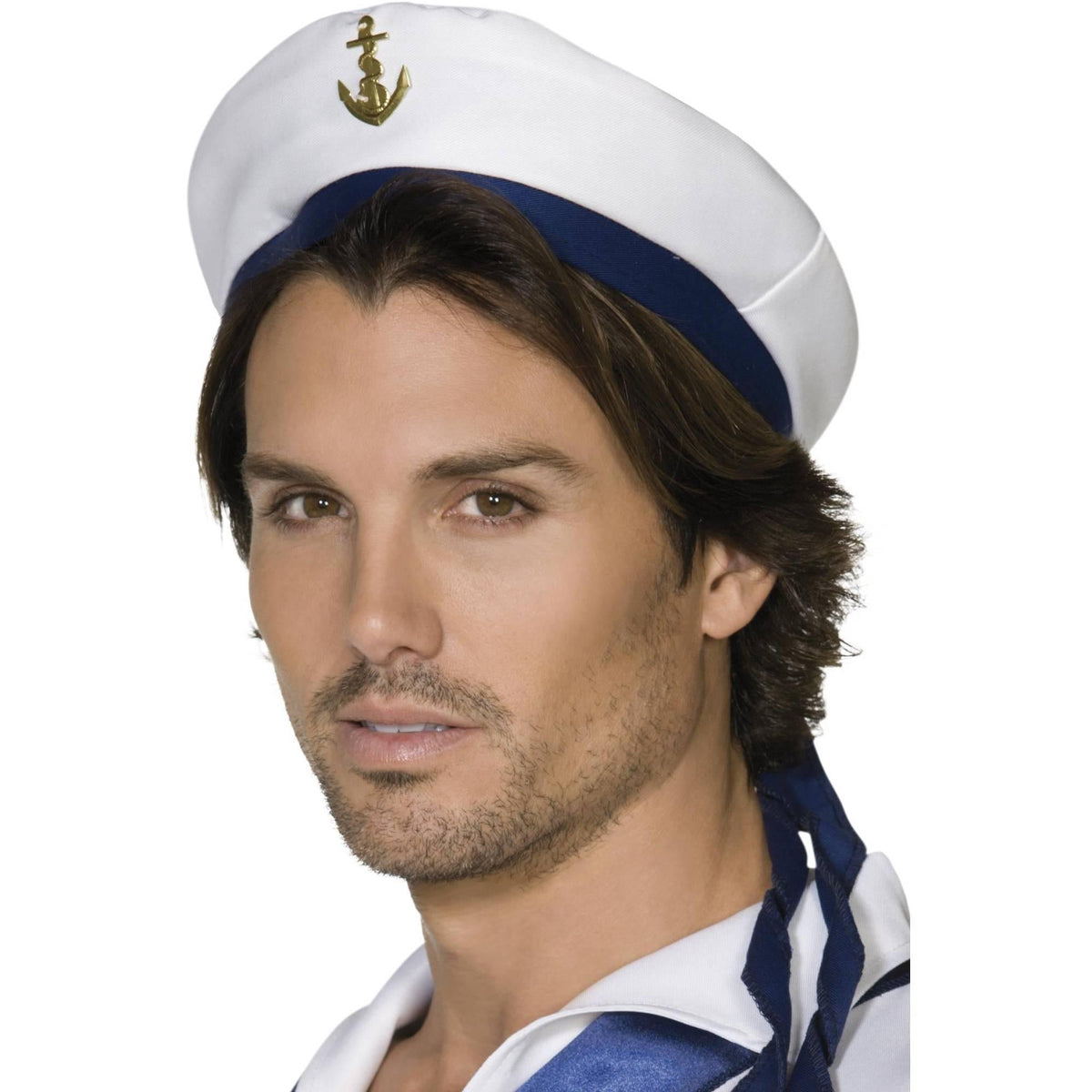 White-Blue-Gold - Back - Smiffys Unisex Adult Sailor Costume Hat
