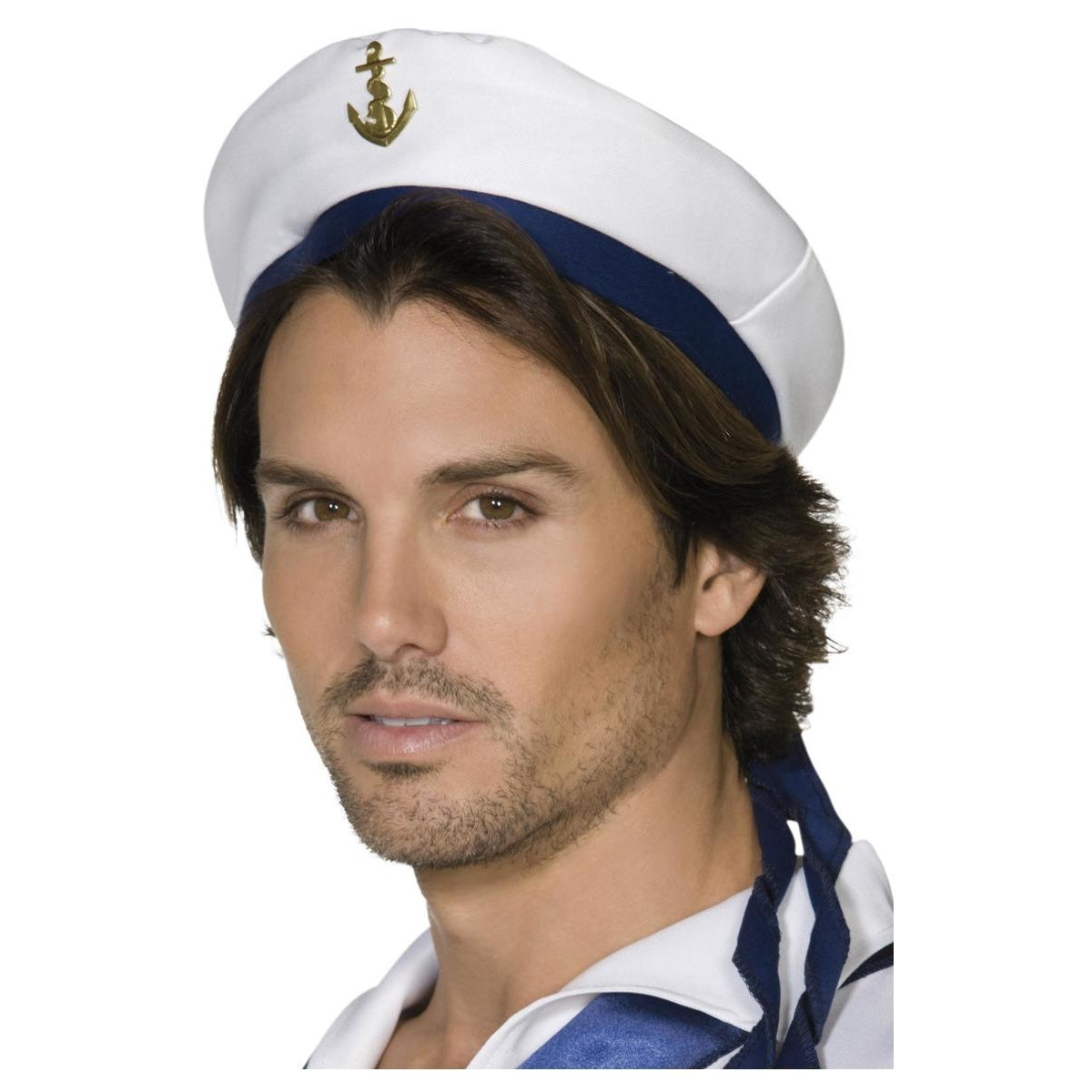 White-Blue-Gold - Front - Smiffys Unisex Adult Sailor Costume Hat