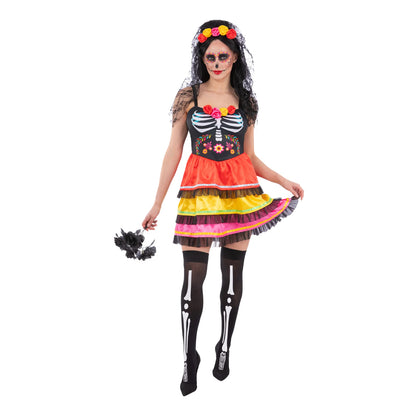 Multicoloured - Back - Smiffys Womens-Ladies Fiesta Day Of The Dead Costume
