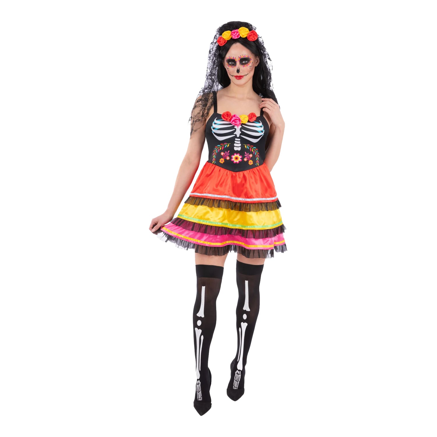 Multicoloured - Front - Smiffys Womens-Ladies Fiesta Day Of The Dead Costume