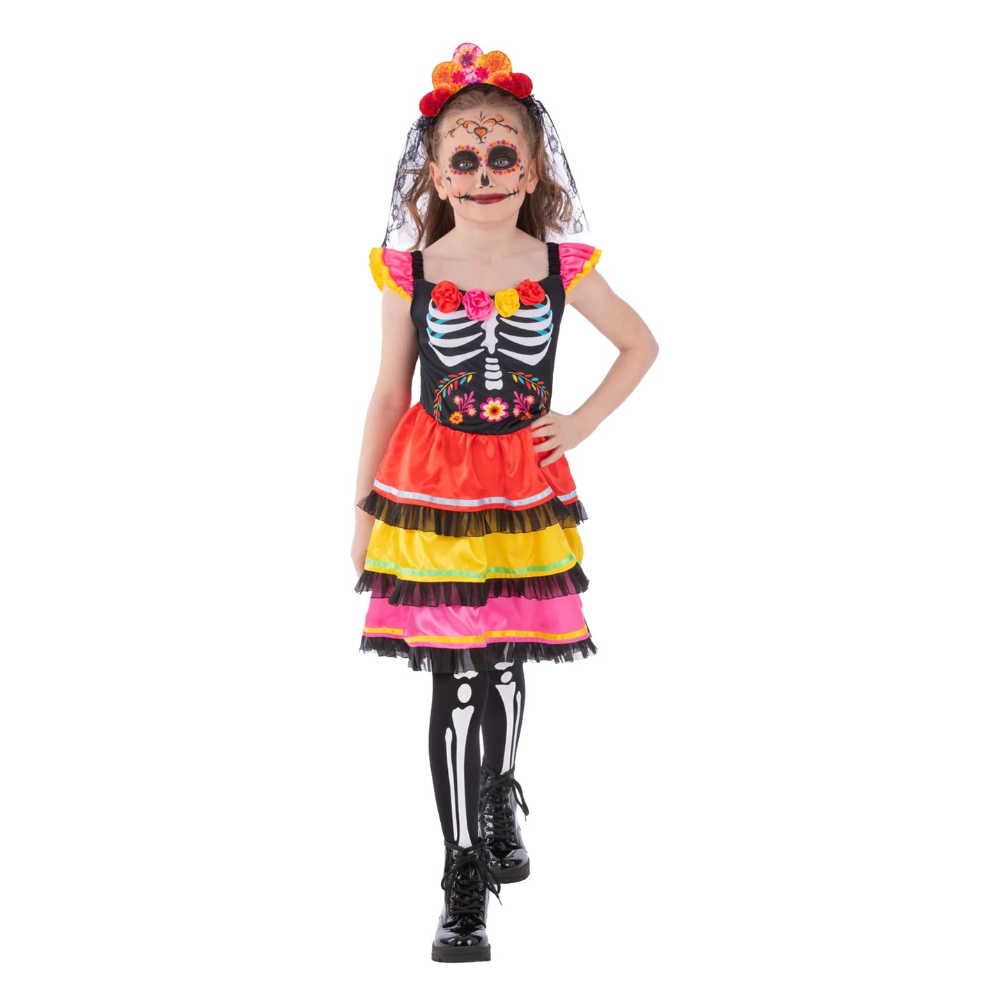 Multicoloured - Front - Smiffys Childrens-Kids Fiesta Day Of The Dead Costume