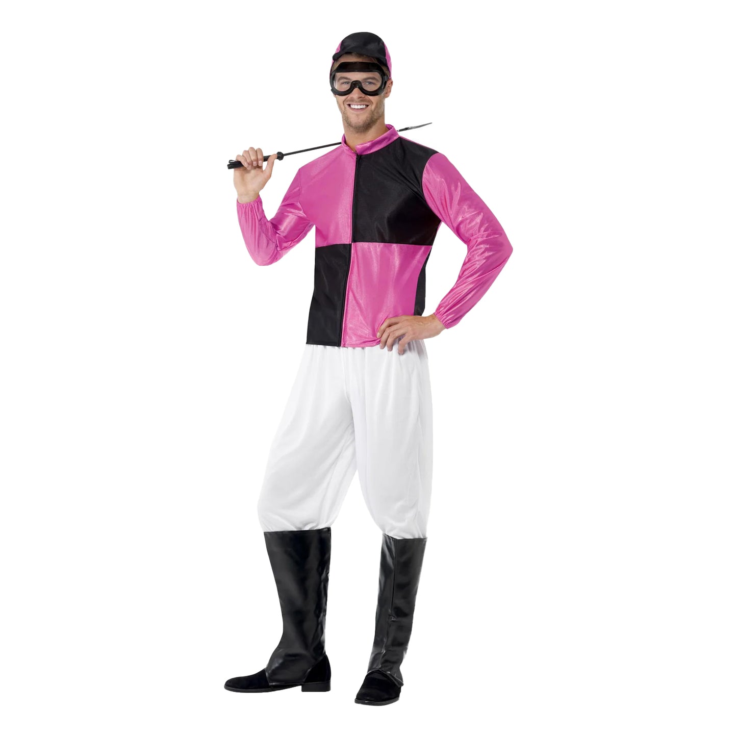 Pink-Black - Front - Smiffys Mens Jockey Costume
