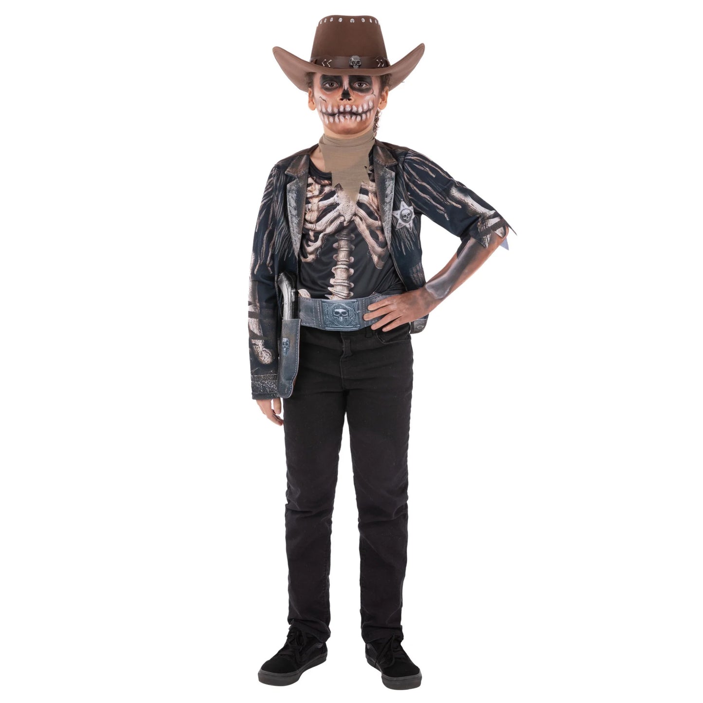 Black - Back - Smiffys Childrens-Kids Skeleton Cowboy Costume