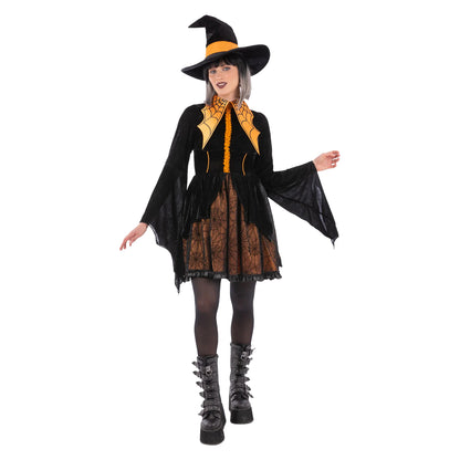 Black-Orange - Back - Smiffys Womens-Ladies Spider Witch Costume
