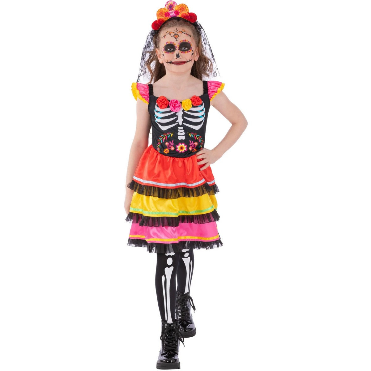 Multicoloured - Lifestyle - Smiffys Childrens-Kids Fiesta Day Of The Dead Costume