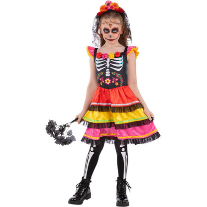 Multicoloured - Front - Smiffys Childrens-Kids Fiesta Day Of The Dead Costume