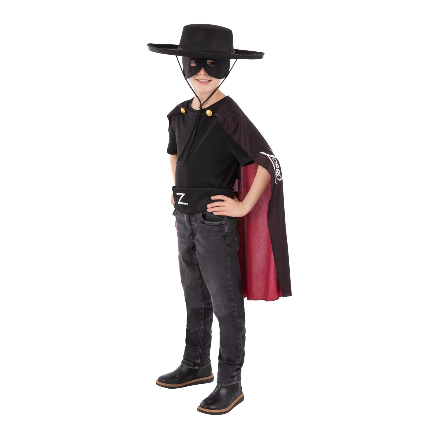 Black-Red - Side - Zorro Childrens-Kids Costume Accessory Set