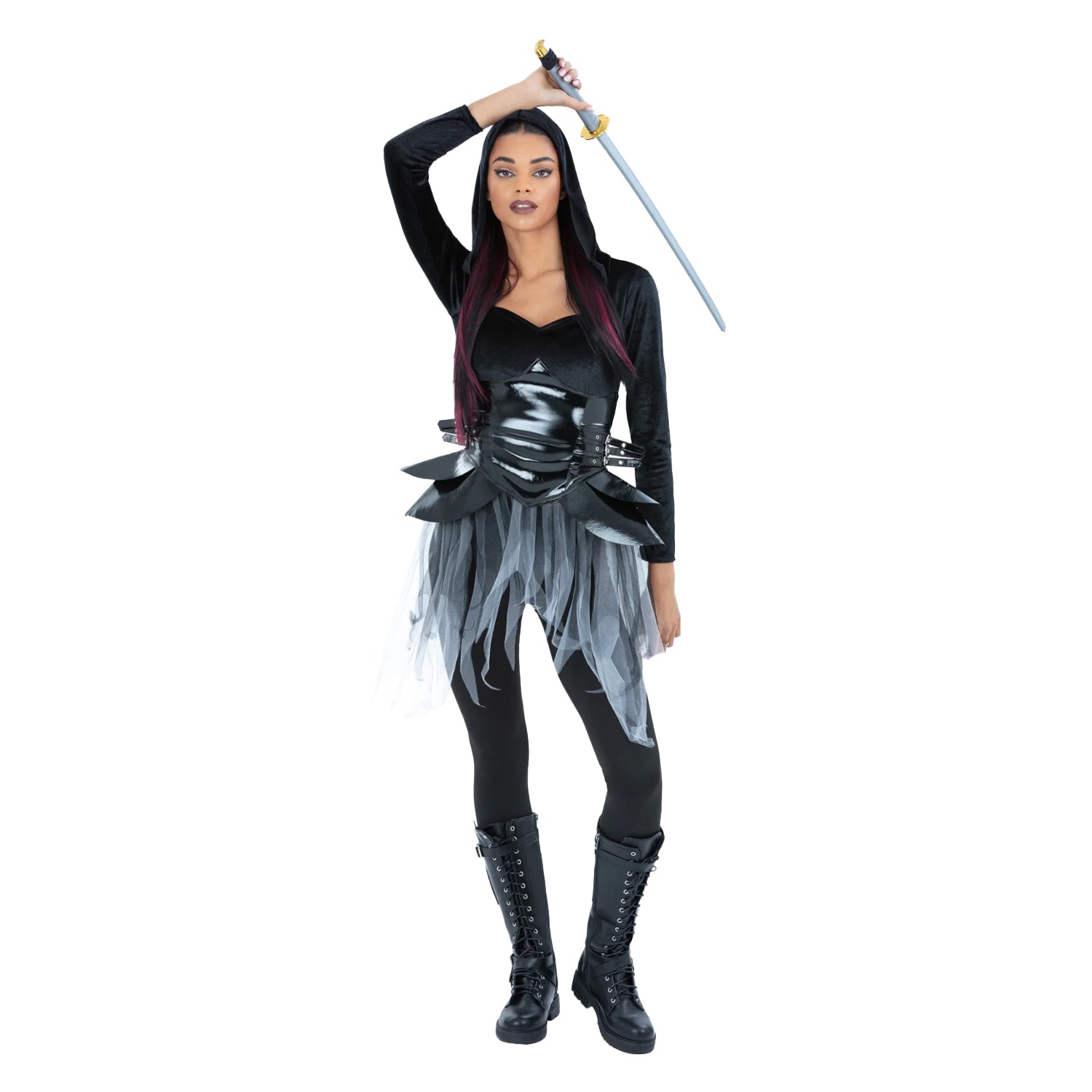 Black - Back - Smiffys Womens-Ladies Dark Warrior Costume